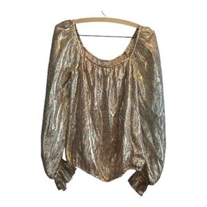Ramy Brook NWT Printed Abby Shiny Gold Blouse